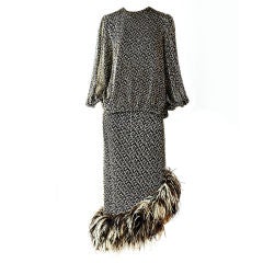 Retro Bill Blass 2 Piece Feathered Ensemble