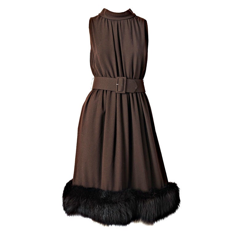 Chocolate Brown Cocktail Dress With Mink Hem