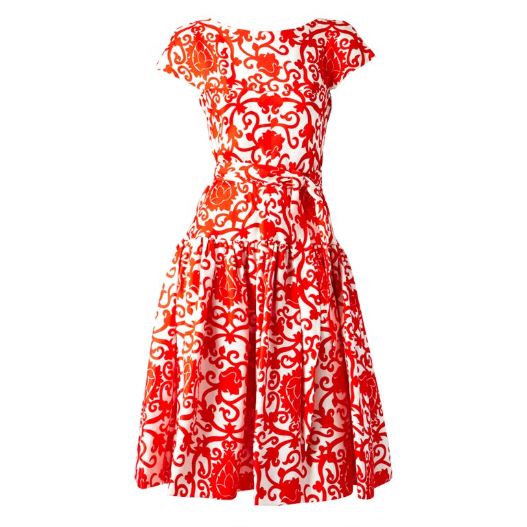 Traina Norell Red and White Silk Day Dress at 1stDibs