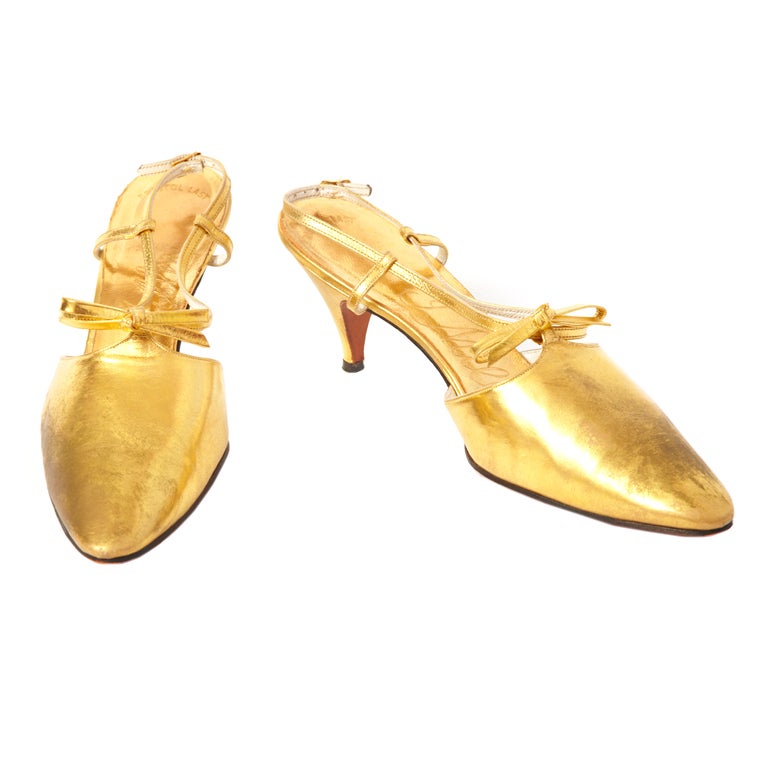 I Miller Gold Kitten Heel Slingbacks