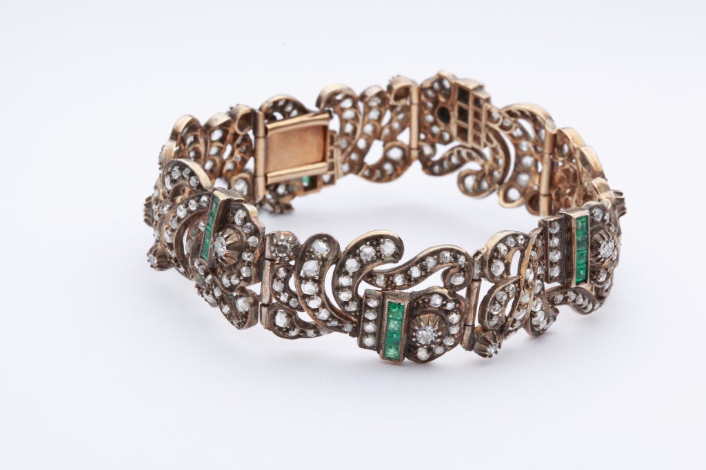 Women's Art Deco Diamond Emerald Link Bracelet