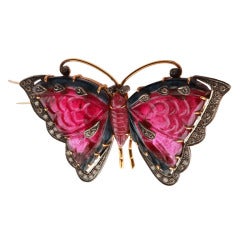 Vintage A Rubellite Diamond Butterfly Brooch