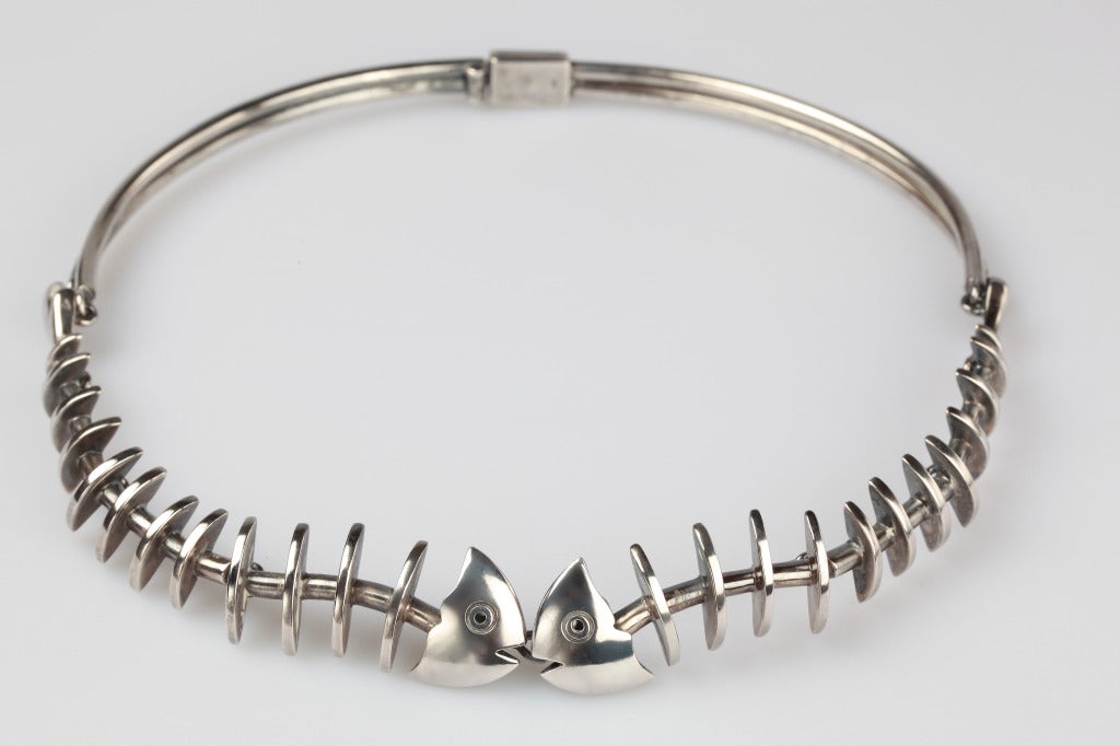 Antonio Pineda Fishbone Silver Necklace For Sale at 1stDibs