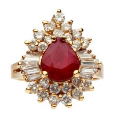 A Very Fine Ruby Diamond Cluster Ring