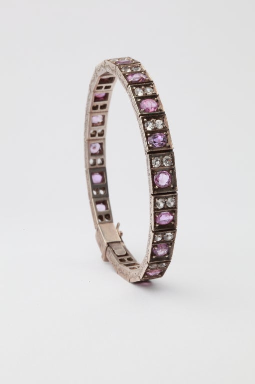 Women's A White And Pink Sapphire Silver Bracelet