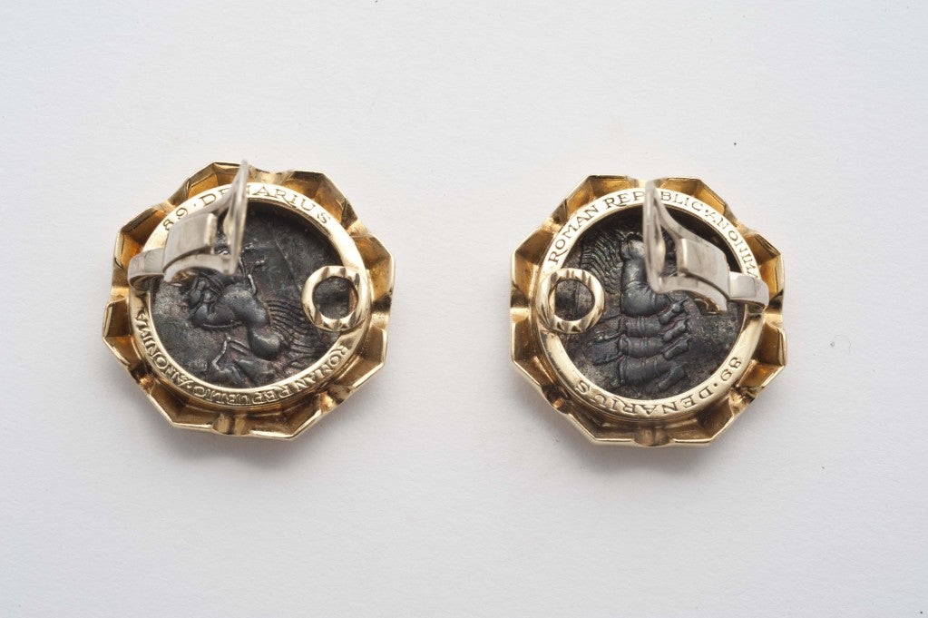 Women's Bulgari antique coins and gold ear clips
