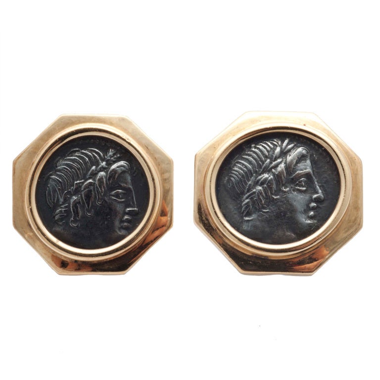 Bulgari antique coins and gold ear clips