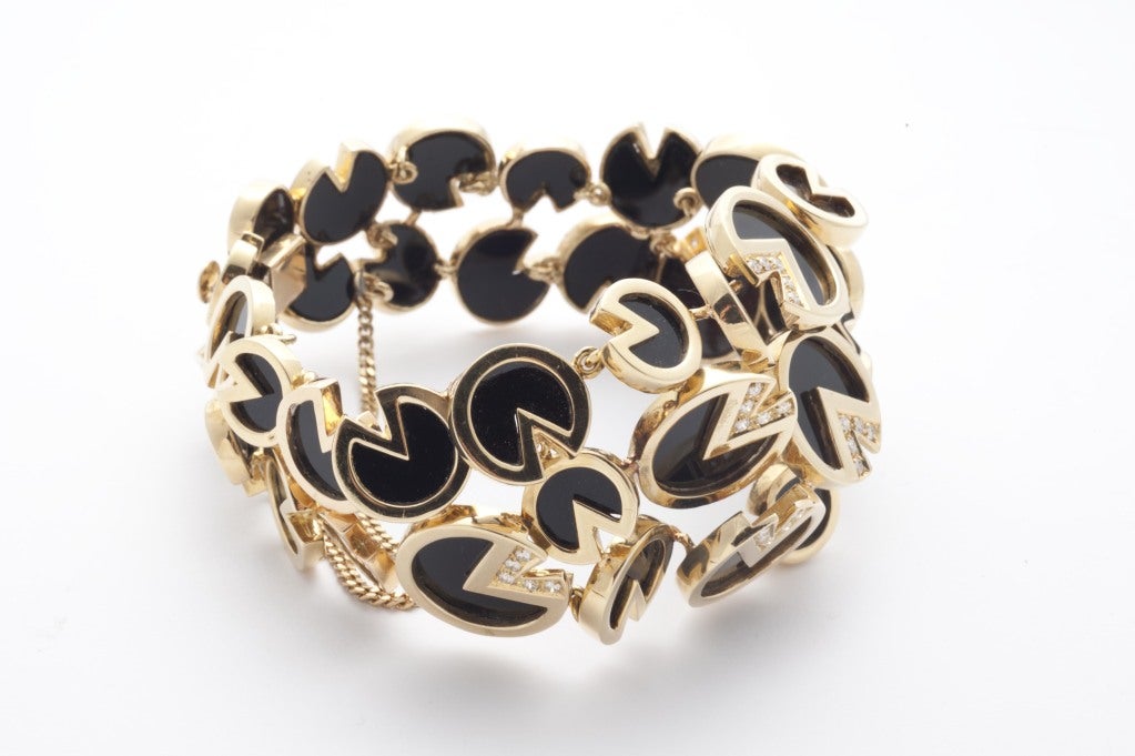 Italian 18k gold, diamonds and black enamel 1960 bracelet