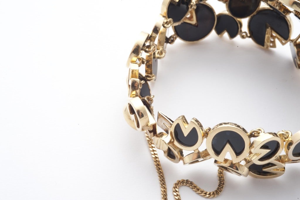 Italian gold, diamonds and black enamel 1960 bracelet 1