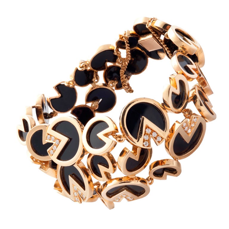 Italian gold, diamonds and black enamel 1960 bracelet