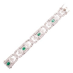 Italian Art Deco platinum, diamonds and emeralds bracelet