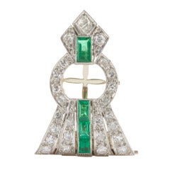 Classic Art Deco Diamond and Emerald Clip