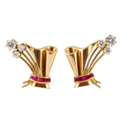 Retro Ruby and Diamond Earrings