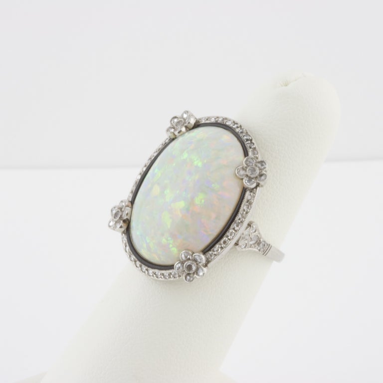 Art Deco Edwardian Opal Diamond Platinum Ring