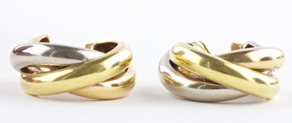 Cartier Tri Color Earrings In Excellent Condition In Beverly Hills, CA