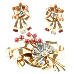 Retro Brooch and Earring Ensemble