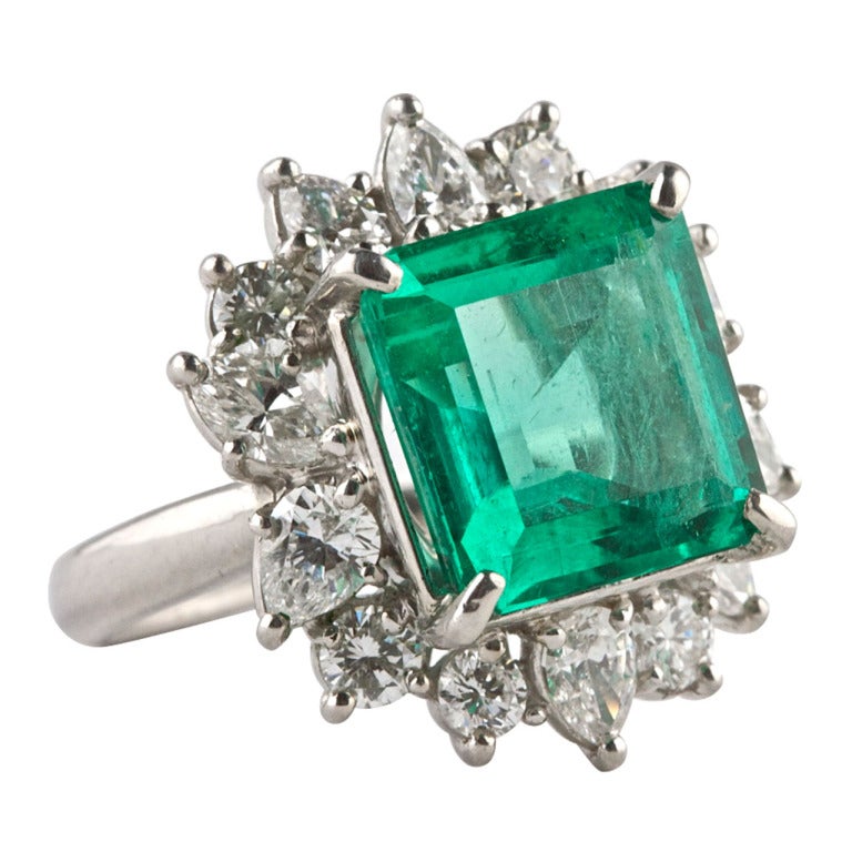 6.30 Carats Colombian Emerald Diamond Platinum Ring