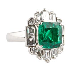 3.58 Carat Colombian Emerald Diamond Platinum Ring