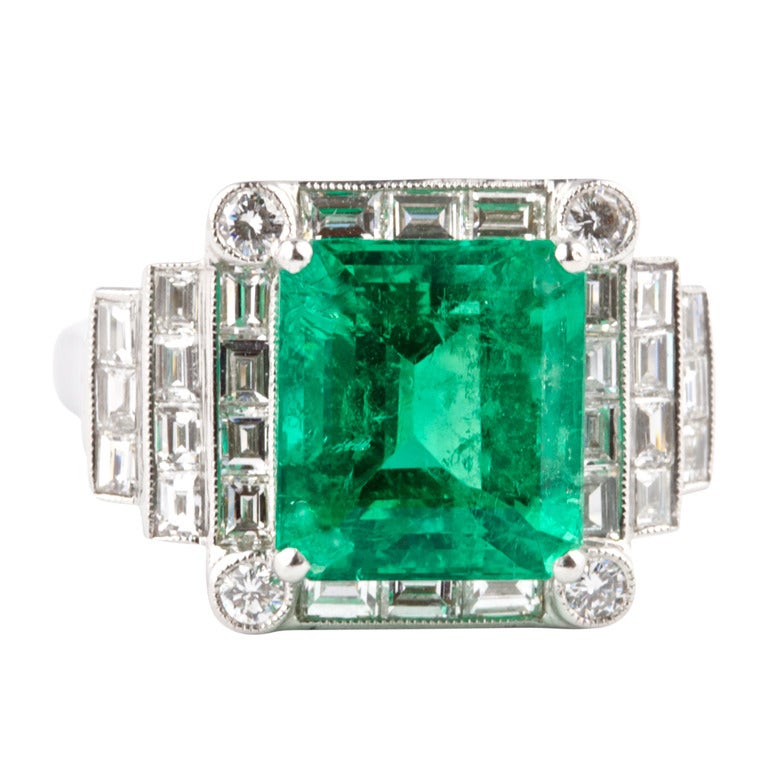 5.28 Carat Colombian Emerald Diamond Platinum Ring