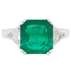 4.15 Carat Colombian Emerald Diamond Platinum Ring