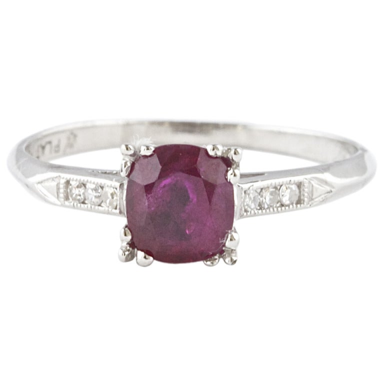 Burmese Ruby and Platinum Engagement Ring