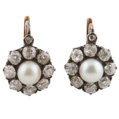 GIA French Natural Pearl and Diamond Earrings
