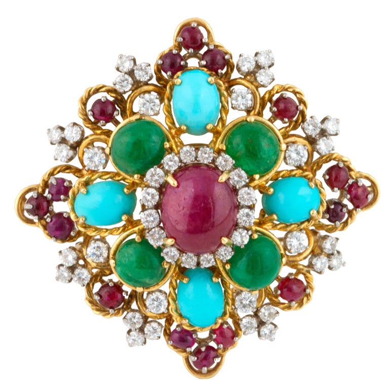MultiGem and Diamond Brooch at 1stdibs