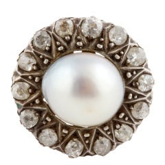 GIA Pearl and Diamond Sun Shaped Ring