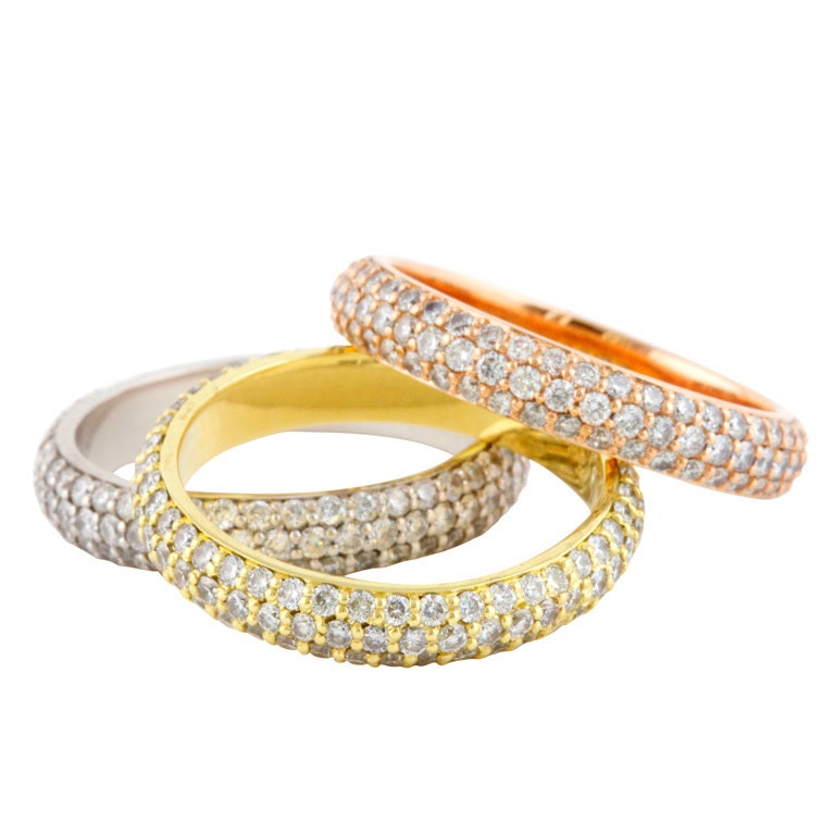 Multihued Diamond and Gold Ring Set