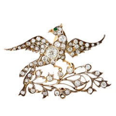 Victorian Emerald Diamond Gold Bird Brooch