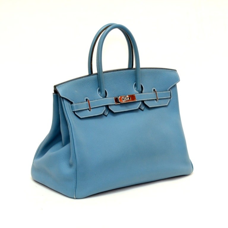 Hermes Birkin 35cm Blue Jean Togo Palladium Hardware. For Sale 2