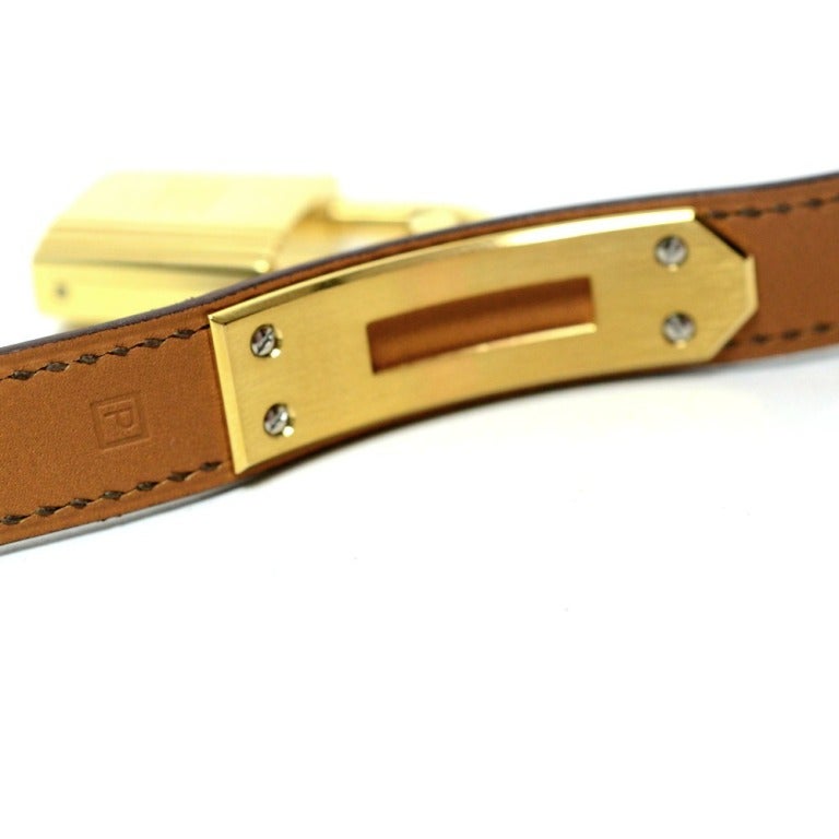 Hermes Kelly Gold Plated Watch Black Double Tour Strap. In Excellent Condition In Houston, TX