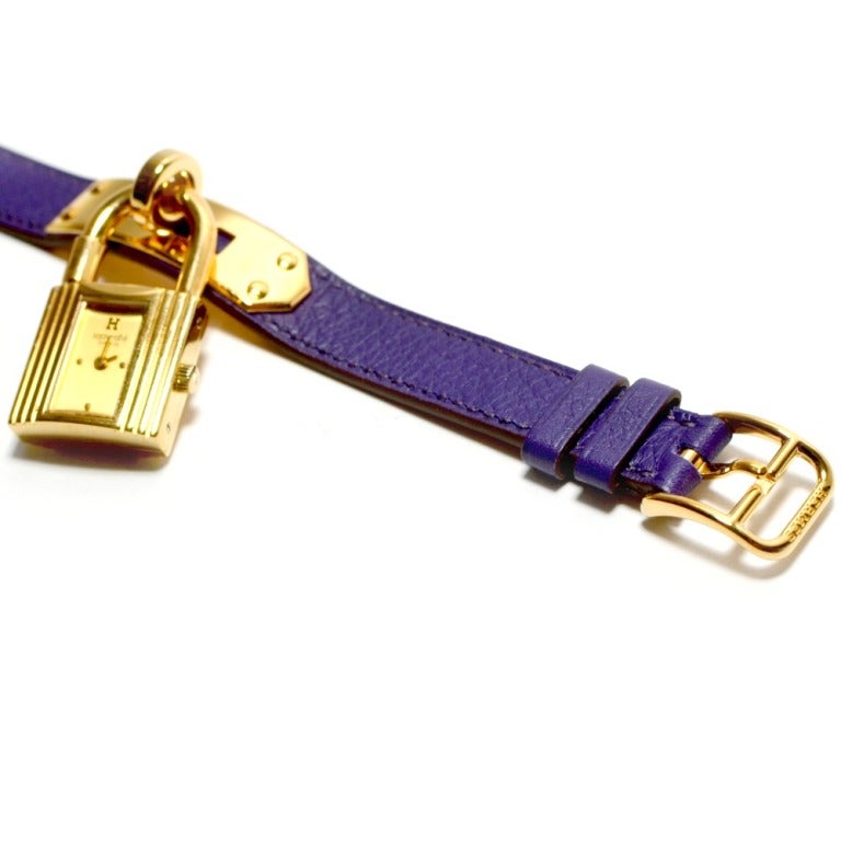 Brand: Hermes
Style: Kelly Double Wrap Watch
Color: Purple
Hardware: Gold