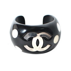 Vintage Chanel Black Enamel Dot Cuff