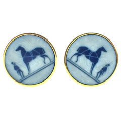 Hermes Horse Earrings, Blue