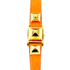 Hermes Lady's Medor Wristwatch with Orange Strap