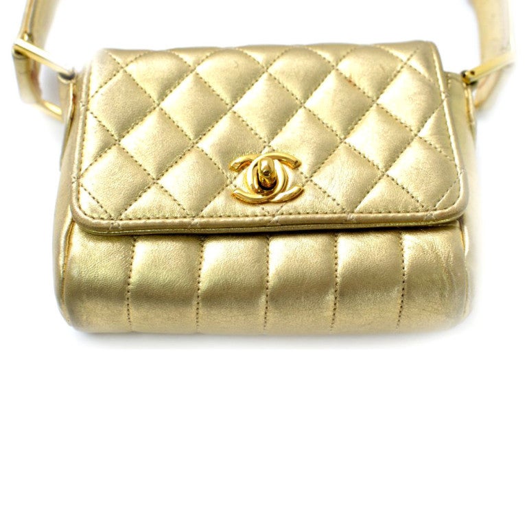 Mini Gold Chanel Handbag In Good Condition For Sale In Houston, TX