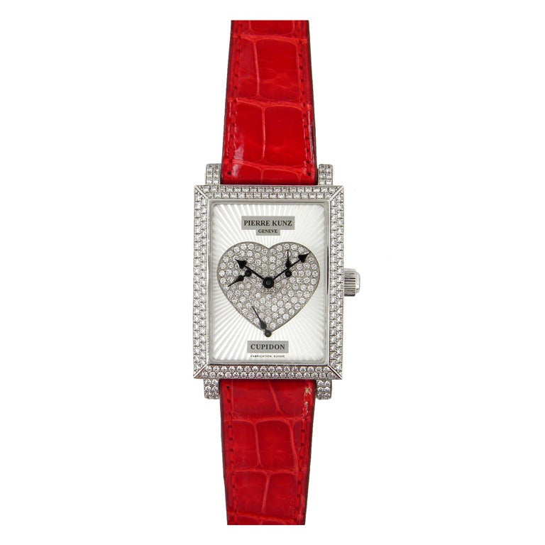 Pierre Kunz Lady's White Gold and Diamond Cupidon Wristwatch For Sale