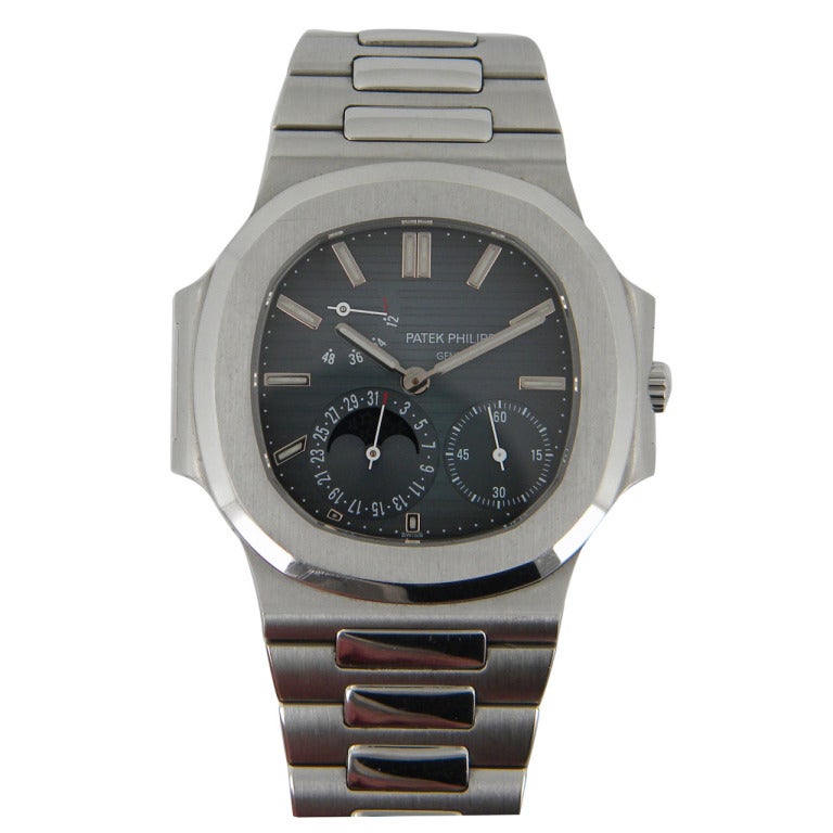 Patek Philippe Stainless Steel Nautilus Wristwatch with Date and Power Reserve For Sale
