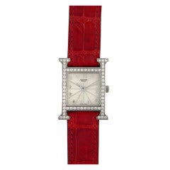 Hermes Lady's Stainless Steel and Diamond H Hour Wristwatch