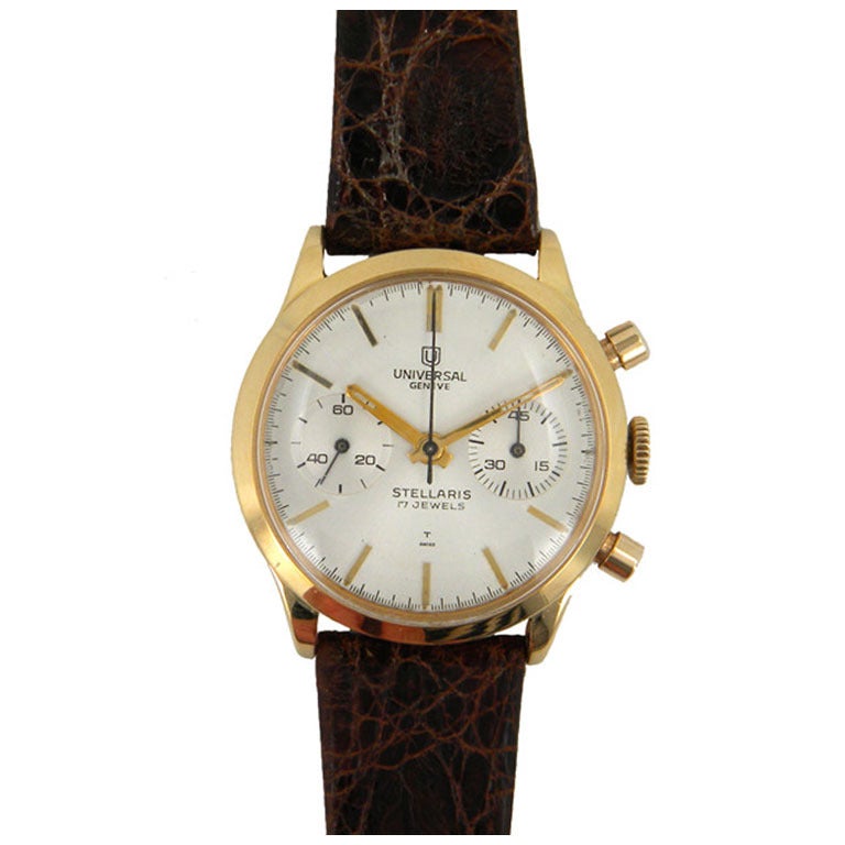 Universal Yellow Gold Stellaris Chronograph Wristwatch For Sale