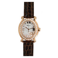 Ovale Happy Sport-Armbanduhr von Chopard Lady's aus Roségold und Diamant