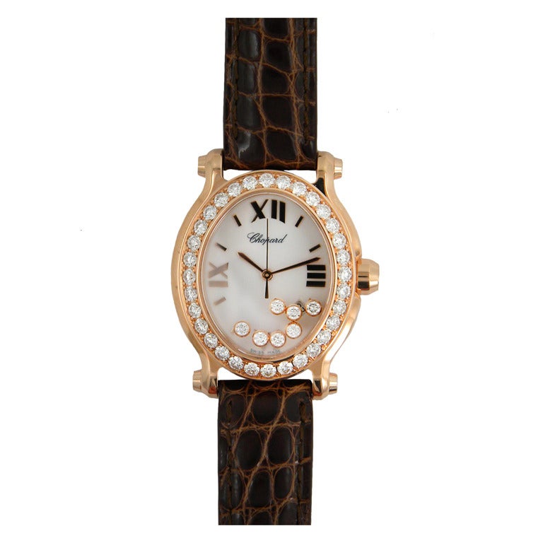 Chopard Lady's Rose Gold and Diamond Oval Happy Sport Wristwatch at 1stdibs