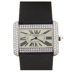 Cartier Lady's White Gold and Diamond Tank Divan Wristwatch