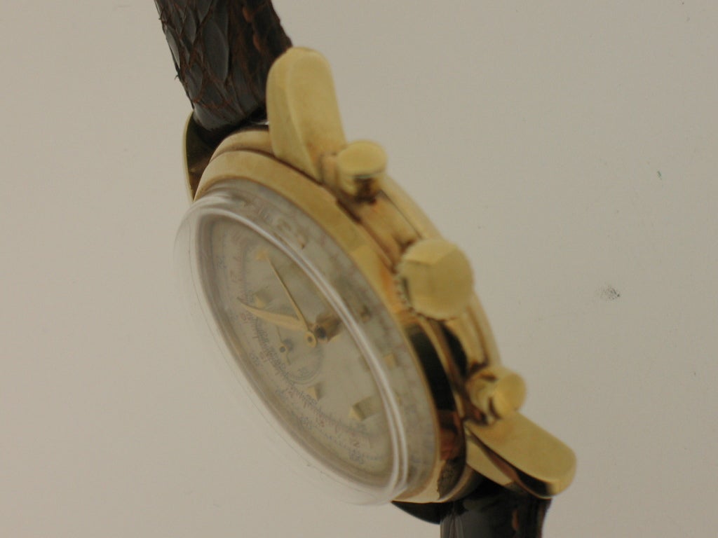 Women's Longines Yellow Gold Chronograph Wristwatch circa 1950s For Sale