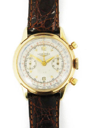 Longines Yellow Gold Chronograph Wristwatch circa 1950s For Sale 4