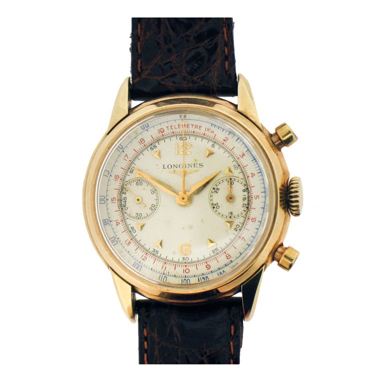Longines Yellow Gold Chronograph Wristwatch circa 1950s For Sale