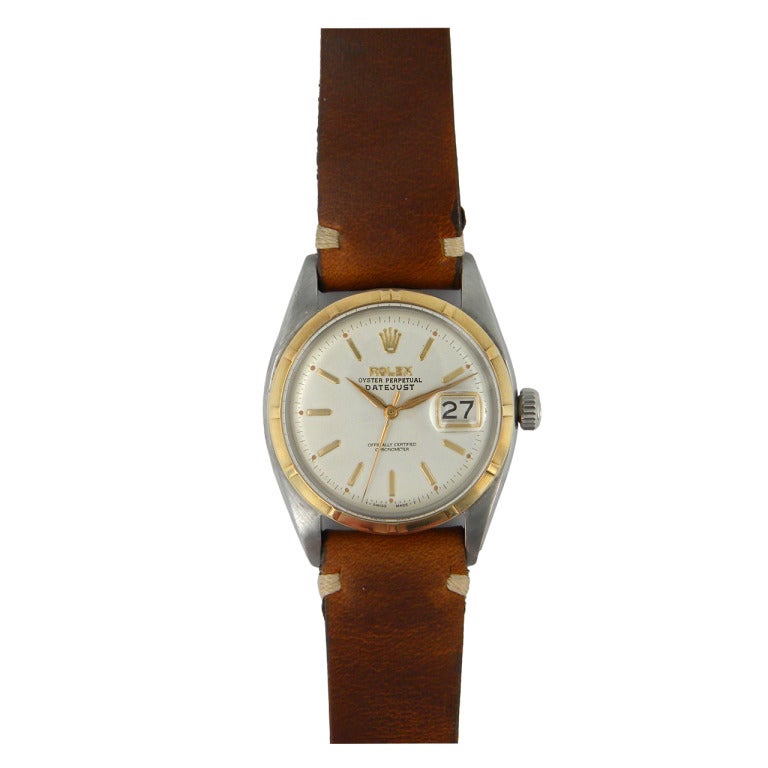 Rolex Stainless Steel and Yellow Gold Datejust Wristwatch Ref 6305