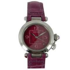 Cartier Stainless Steel Pasha C Wristwatch with Fuchsia Dial and Strap
