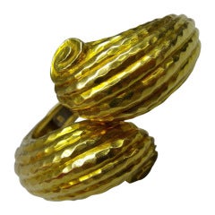 David Webb Hammered Yellow Gold Ribbed Cuff Bracelet David Webb Hammered Yellow Gold Ribbed Cuff Bracelet
